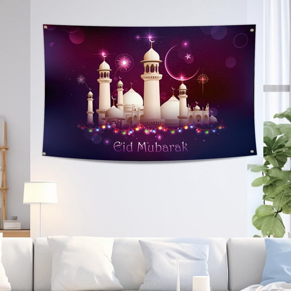 TanSiDing Ramadan Decorations Islamic Wall Hanging Banner, Middle Eastern Festival Party Decor with Crescent Moon Mosque Design, Premium Polyester Fabric for Home Eid Celebration Decoration 180*110cm