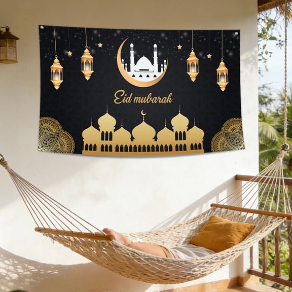 TanSiDing Ramadan Decorations Islamic Wall Hanging Banner, Middle Eastern Festival Party Decor with Crescent Moon Mosque Design, Premium Polyester Fabric for Home Eid Celebration Decoration 180*110cm