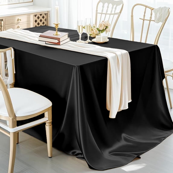 TanSiDing Satin Tablecloth Polyester Rectangular Table Cover Silk Soft Shiny Wrinkle Resistant Washable for Wedding Banquet Party Dining Decor 152*213cm