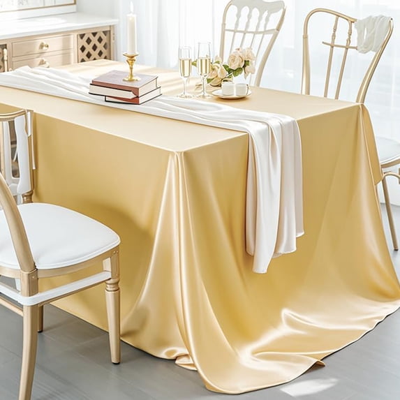 TanSiDing Satin Tablecloth Polyester Rectangular Table Cover Silk Soft Shiny Wrinkle Resistant Washable for Wedding Banquet Party Dining Decor 152*213cm