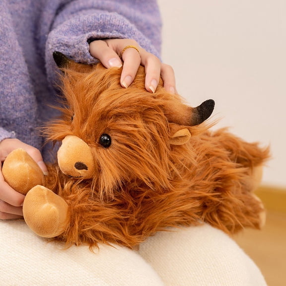 TanSiDing Simulated Lying Posture Cow Plush Pillow Toy, Soft Long Haired Stuffed Animal for Comfort, Cuddling, Napping, Relaxation and Imaginative Play, Supportive Friend for Daytime and Quiet Time