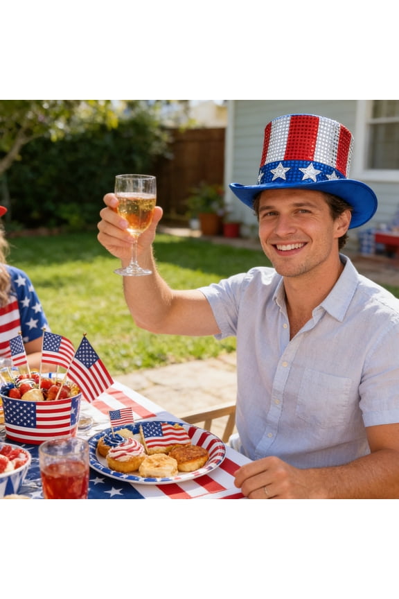 Uncle Sam Hat Patriotic Top Hat for Adults Glitter Sequin American Flag Hat US Independence Day Party Hat July 4th Celebration Costume Accessory