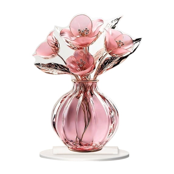 TanSiDing Valentine's Crystal Floral Vase, Acrylic Diamond-Cut Centerpiece with Silk Roses, Weighted Base for Romantic Table Decor, Wedding, Anniversary Gift