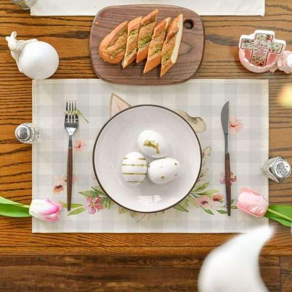 TanSiDing Vintage Easter Placemats Set, Flax Table Mats for Spring Holiday Dining Decor, Washable Decorative Table Setting, Festive Kitchen & Party Decorations