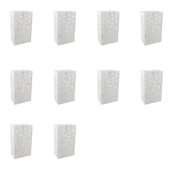 TanSiDing White Paper Luminary Bags - 10-Pack Candle Lantern Bags, Fire-Retardant, Star Luminaries for Christmas, Weddings, Birthday Party Valentine's Day Decoration