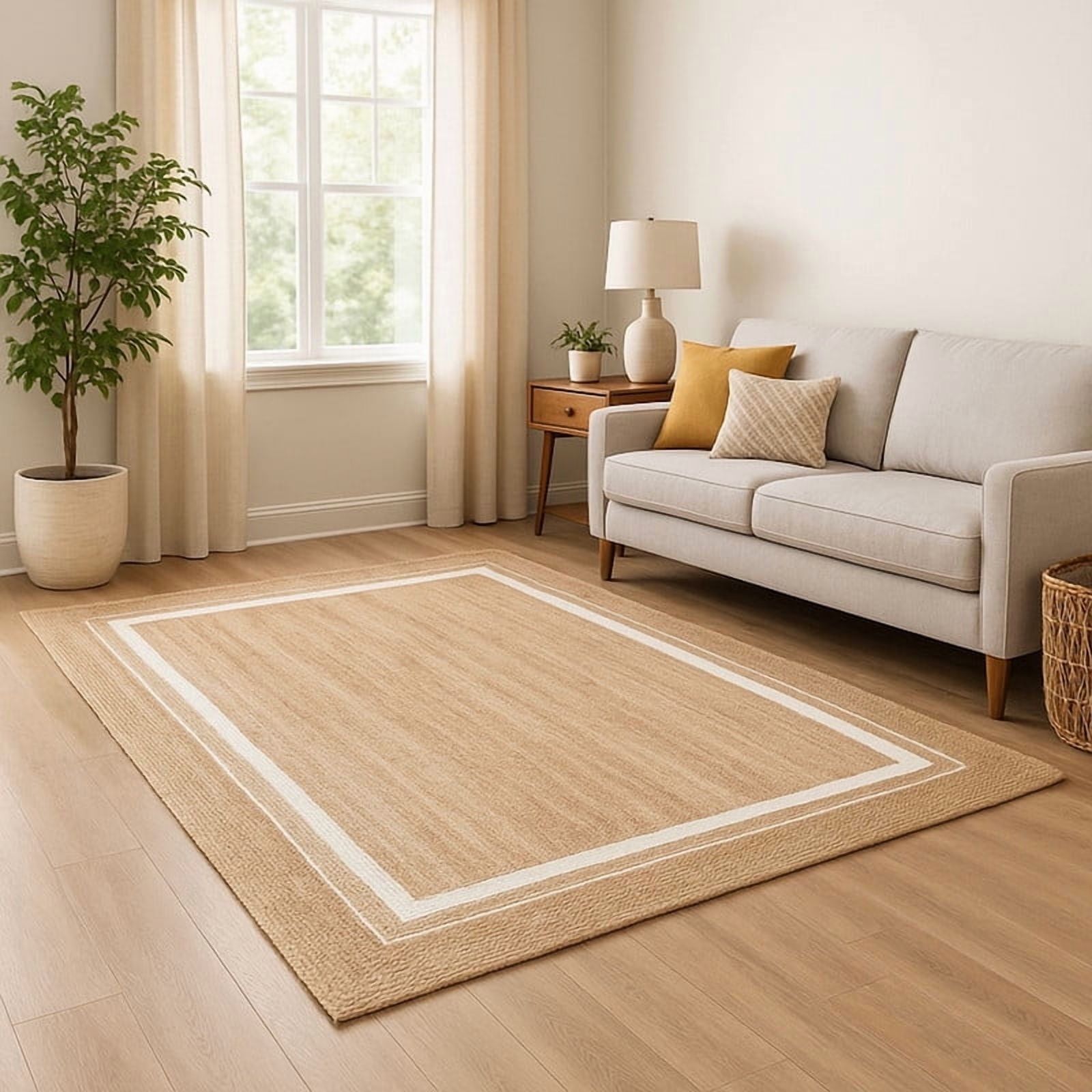 Tana Natural Braided Jute Rug with White Border – Handwoven 100% Natural Jute, Durable & Soft Carpet for Living Room, Bedroom, or Dining Area – 10' x 14'