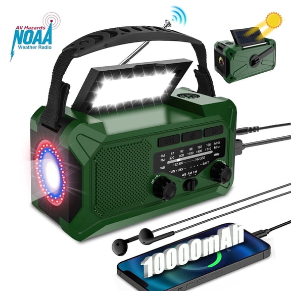 Fovendi 10000mAh Hand Crank Radio,Emergency Radio,Solar Radio,NOAA/AM/FM Weather Radio,USB Type-C Charging Radios Portable with LED Reading Light,SOS,Compass for Camping Hiking Climbing