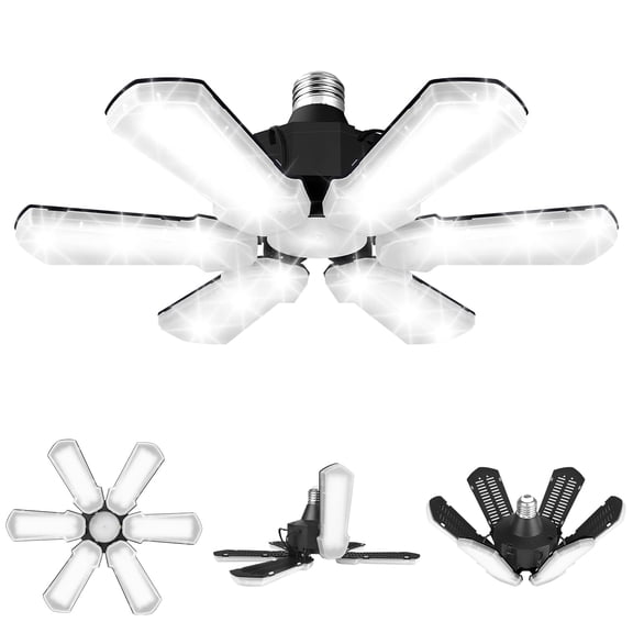 Upgrade LED Garage Light, 150W Deformable Ceiling LED Shop Light, 15000LM E26/E27 Garage Lighting with 6+1 Adjustable Panels Bulb for Basement