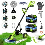 Tanbaby 12-inch 21V Cordless String Trimmer, Battery Powered Weed Wacker Grass Trimmer with two 3.0Ah Battery, Electric Weed Eater with 4 Types Cutting Blades for Trimming and Edging
