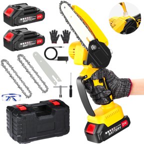 YAHHU 6 Inch Mini Cordless Chainsaw, Handheld Electric Chain Saw with 2 ...