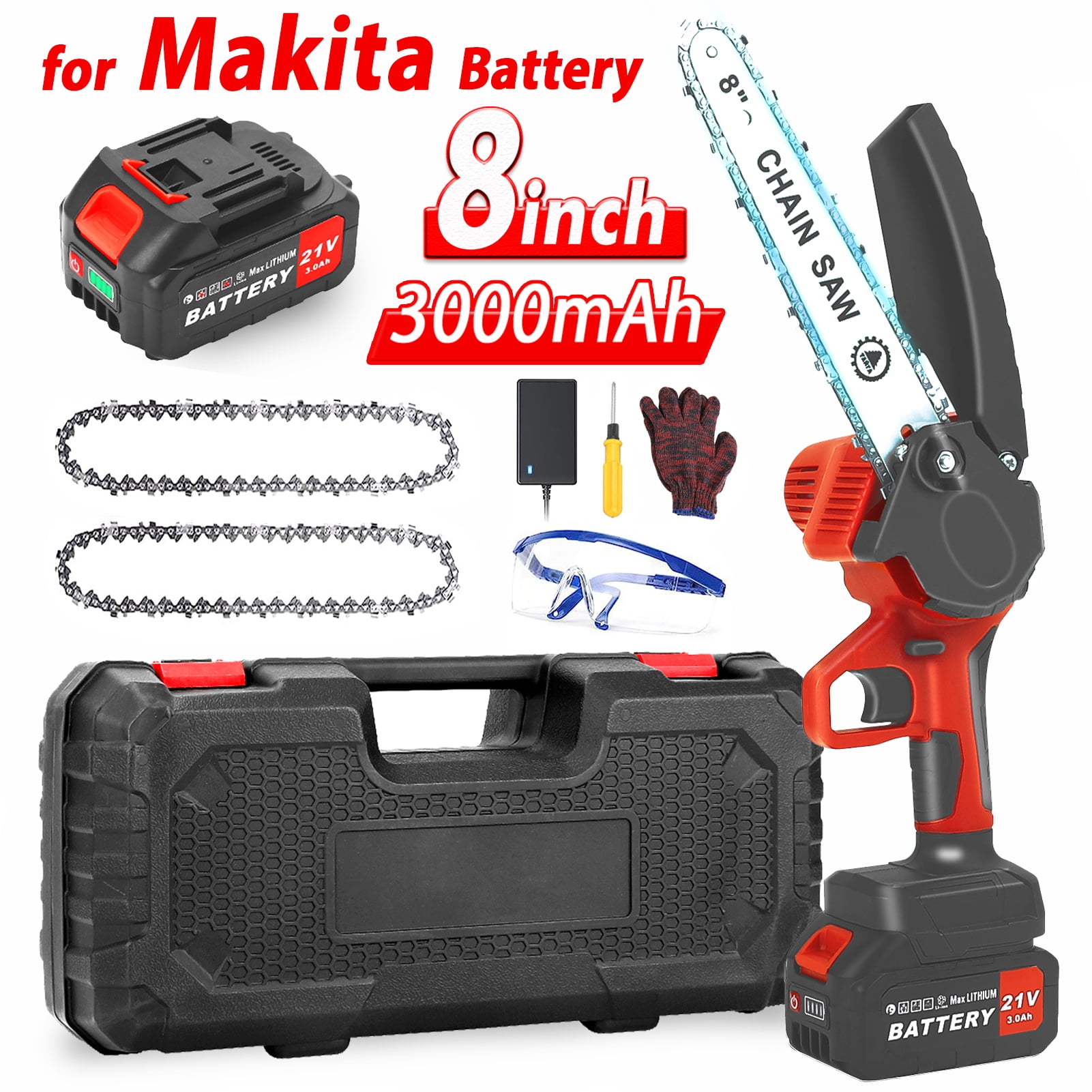 Mini Chainsaw Cordless with 2 Chains and 3.0Ah Battery, Tanbaby 8" One