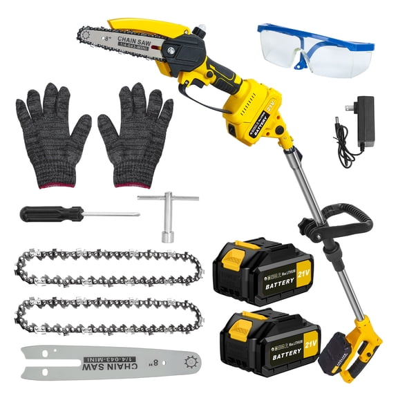 Tanbaby Cordless Pole Saw, 8 Inch Brushless Mini Chainsaw with Extension Pole, with 2 x 3.0Ah Battery for Trimming Tree Limbs, Ideal Gift for Men Dad Husband Fathers