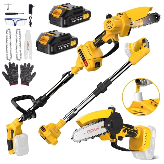 Tanbaby Cordless Pole Saw, 8 Inch Brushless Mini Chainsaw with Extension Pole, with 2 x 3.0Ah Battery for Trimming Tree Limbs, Ideal Gift for Men Dad Husband Fathers
