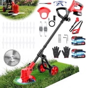 Tanbaby 6-inch Electric Weed Wacker, Cordless Weed Eaters with Wheels, 3 Types of Blades, Weed Eater Grass Trimmer/Edger/Brush Cutter for Lawn Yard Garden