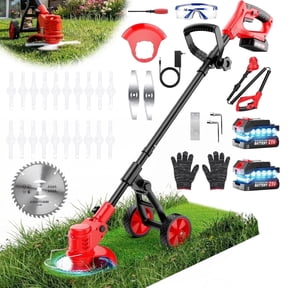 Tanbaby 6-inch Electric Weed Wacker, Cordless Weed Eaters with Wheels, 3 Types of Blades, Weed Eater Grass Trimmer/Edger/Brush Cutter for Lawn Yard Garden