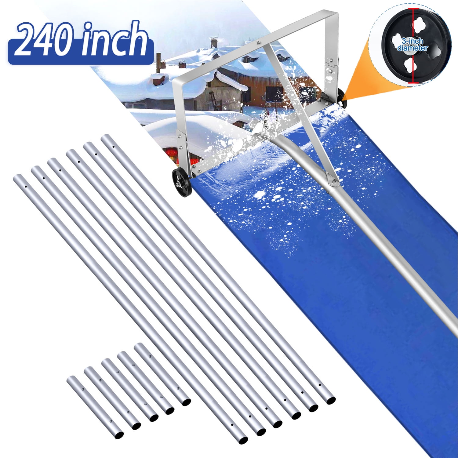 Tanbaby Snow Roof Rake, 20FT Aluminum Snow Removal Tool with Extendable