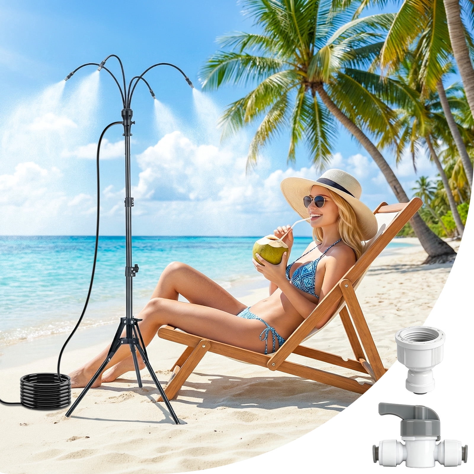 Tanbaby Standing Misters for Outside Patio, Portable Water Mister for Mist Playing, Adjustable Height 3.9 FT Stand Misting System for Outdoor, Patio, Backyard
