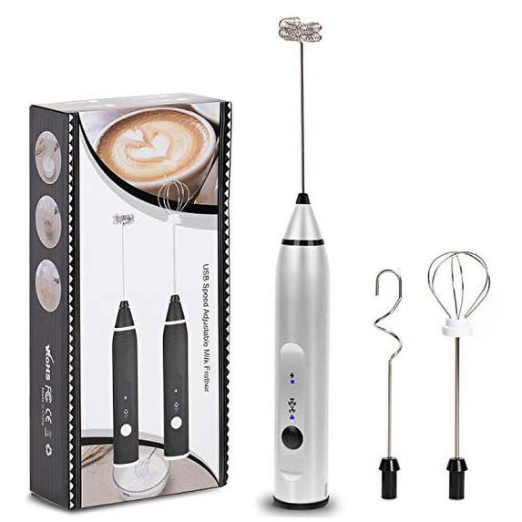 Tance Tech Rechargeable Milk Frother Handheld, USB Rechargeable Frother for Coffee, 3-Speed Adjustable - Mini Electric Milk Foam Maker with 3 Stainless whisks for Cappuccino, Latte, Bul