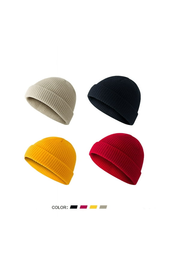 Tancuzo 4pcs Swag Wool Fisherman Beanies for Men, Knit Short Watch Cap Winter Warm Hats
