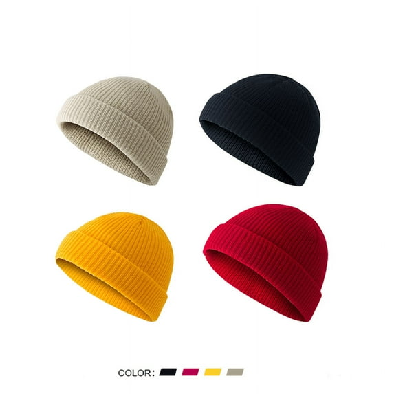 Tancuzo 4pcs Swag Wool Fisherman Beanies for Men, Knit Short Watch Cap Winter Warm Hats