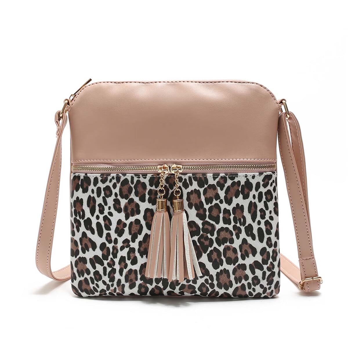 Tancuzo Leather Crossbody Bag Purse for Women Multi Pockets Shoulder Bag  Zipper Handbags with Tassel,Pink