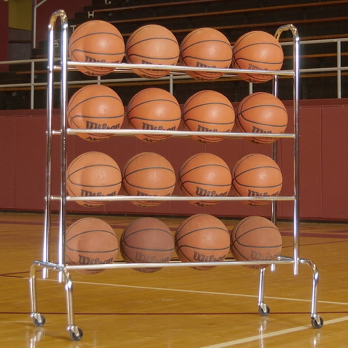 Chrome-Plated Steel 4-Tier Basketball and Volleyball Storage Cart
