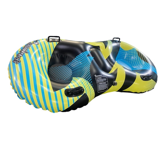 Tandem Inflatable Snow Sled with Four Grip Handles, Twin Seat Layout, Thickened Cold Weather Construction, Packable Tube for Winter Hills