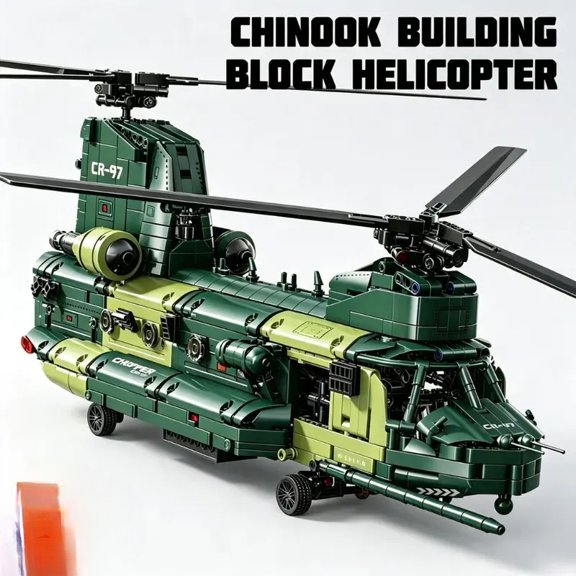 Tandem Rotor Helicopter Building Blocks 1826pcs Heavy Transport Army Aircraft Construction Bricks Model Chinook Chopper Building Kit Helicopter Toy Airplane Brick Set Rotating Propellers Ca