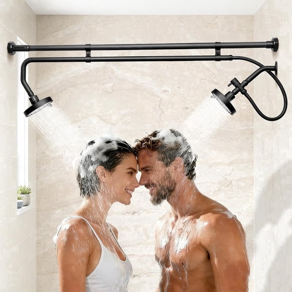 Tandem Shower Head for Couples, Dual Shower System with 180° Rotation, Sliding Function, and Tool-Free Installation, Featuring 3 Spray Modes, Black