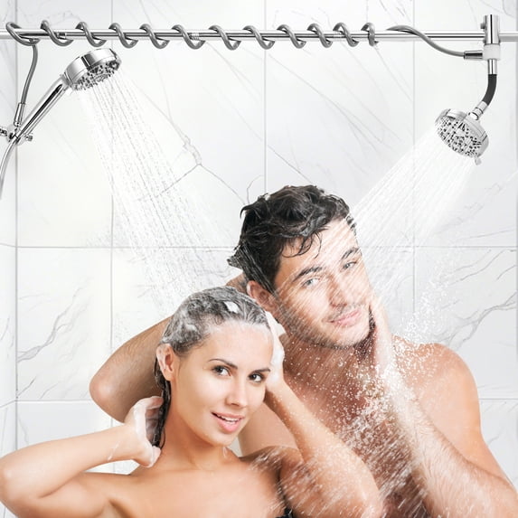 Tandem Shower Head for Couples with Handheld Filter, Dual Shower Head System Featuring 7 Spray Settings and 360°Rotating Overhead Modes