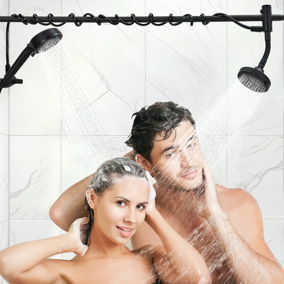 Tandem Shower Head for Couples with Handheld Filter, Dual Shower Head System Featuring 7 Spray Settings and 360°Rotating Overhead Modes