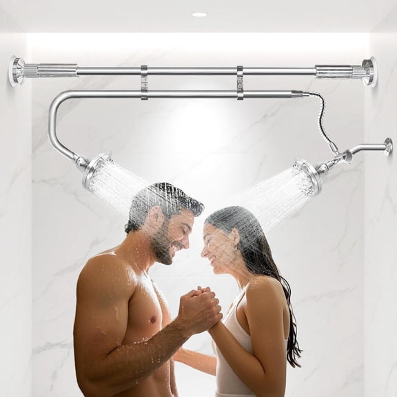 Tandem Shower Heads, Double Shower Head for Couples, Dual Shower Head System for Two People, High Pressure and Adjustable Double Shower Heads (Silver)