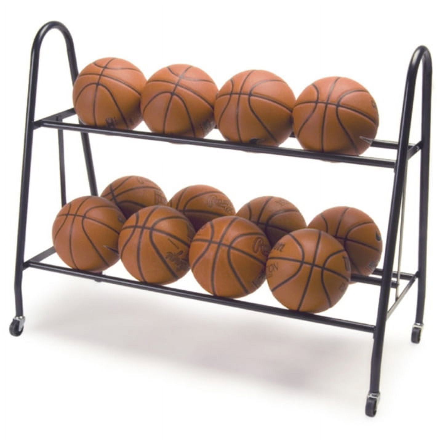 Black Metal 2-Tier Basketball Storage Cart with Wheels