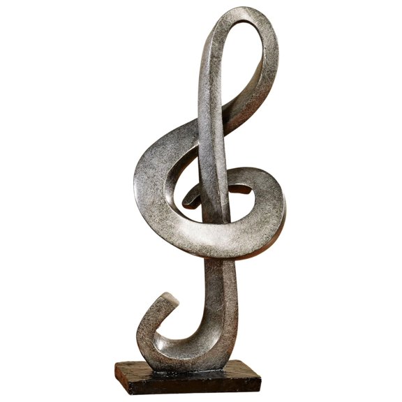 Tandie Treble Clef Music Table Sculpture - Silver/Black Finish - Musical Note Aesthetic - Dimensional Design - Contemporary Decor for Studio, Desk Made of Resin - 15 Inches High