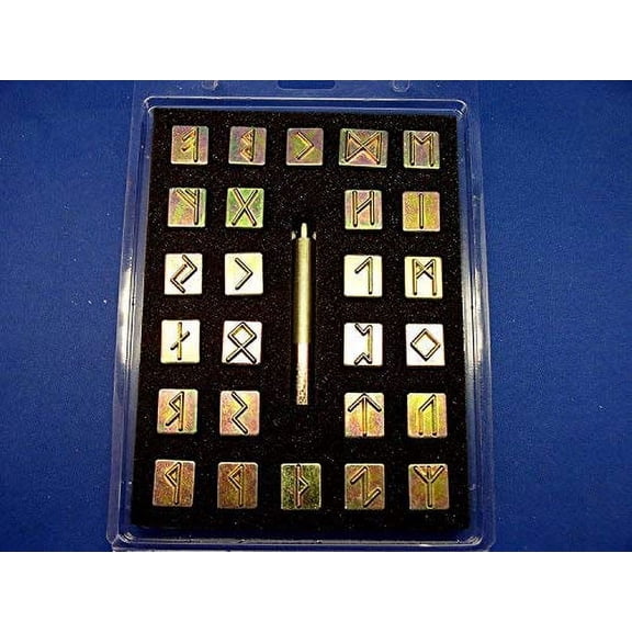 Tandy Leather Factory Runic / Celtic Alphabet Stamp Set 3/4" (with Stamping Handle), Brass Type Color