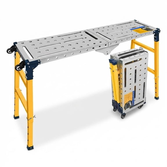 Tanfengu 1100lb Foldable Scaffolding Platform, 29-48" Adjustable Height Workbench with Wheels for Construction, Garage Workshop,silvery