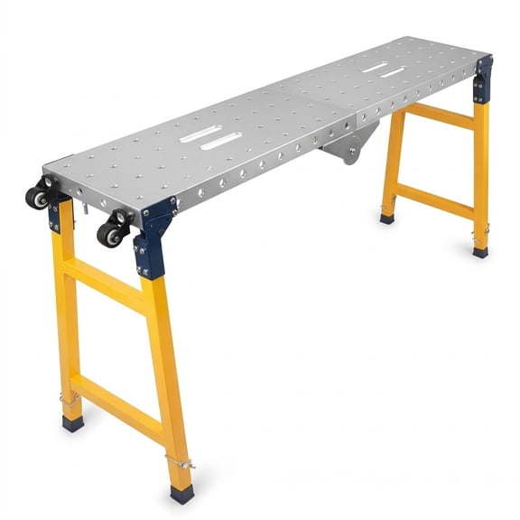 Tanfengu  1100lb Foldable Welding Table, Carbon Steel Heavy-Duty Work Bench with 5 Adjustable Heights & 360 Casters for Welding, Repair
