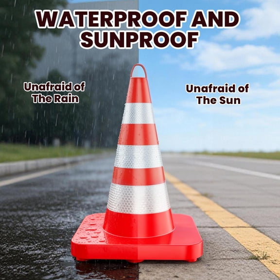 Tanfengu 12 Pack 36in Collapsible Safety Cones, Flexible PVC Reflective Traffic Barrier Cones, Weatherproof Road Cones with Handle for Parking Lot & Traffic Control