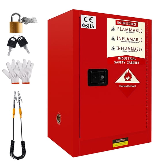 Tanfengu 12 gallon Steel Flammable Hazardous Cabinet, Fireproof Leakage Proof Danger Storage Locker & Safety Cabinet with Thickened Steel Panel for Laboratory & Industrial Workshop,Red