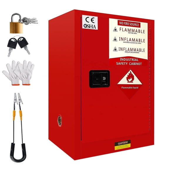 12 gallon Steel Flammable Hazardous Cabinet, Fireproof Leakage Proof Danger Storage Locker & Safety Cabinet with Thickened Steel Panel for Laboratory & Industrial Workshop,Red
