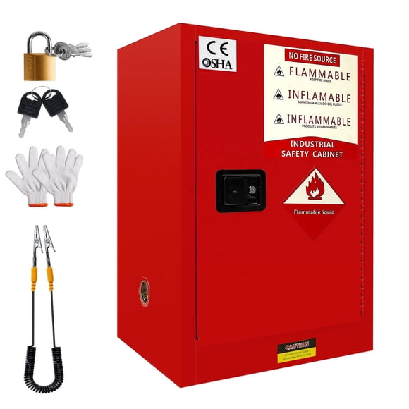 12 gallon Steel Flammable Hazardous Cabinet, Fireproof Leakage Proof Danger Storage Locker & Safety Cabinet with Thickened Steel Panel for Laboratory & Industrial Workshop,Red