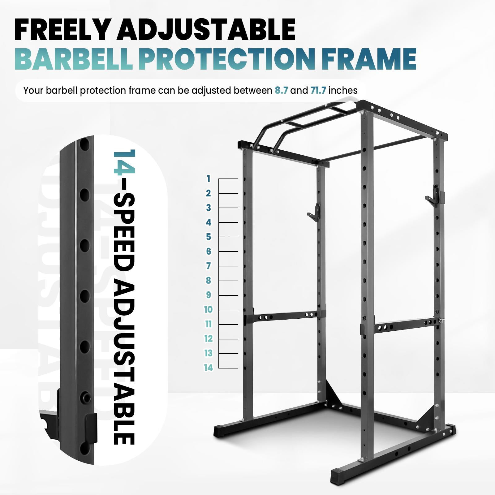 Tanfengu,1200 LBS Commercial-Grade Power Cage with Adjustable J-Hooks & Safety Bars, Multi-Function Squat Rack, for Home Gym, Weight Training, Bodybuilding