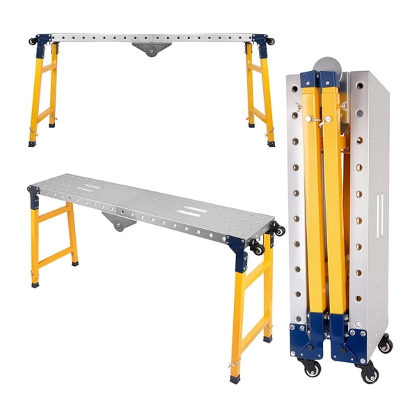 Tanfengu 1200 lbs Adjustable Job Site Bench, Foldable 5 Height Metal Welding Station, Multi-Functional Welding Workbench with Universal Wheels for Workshop & Construction