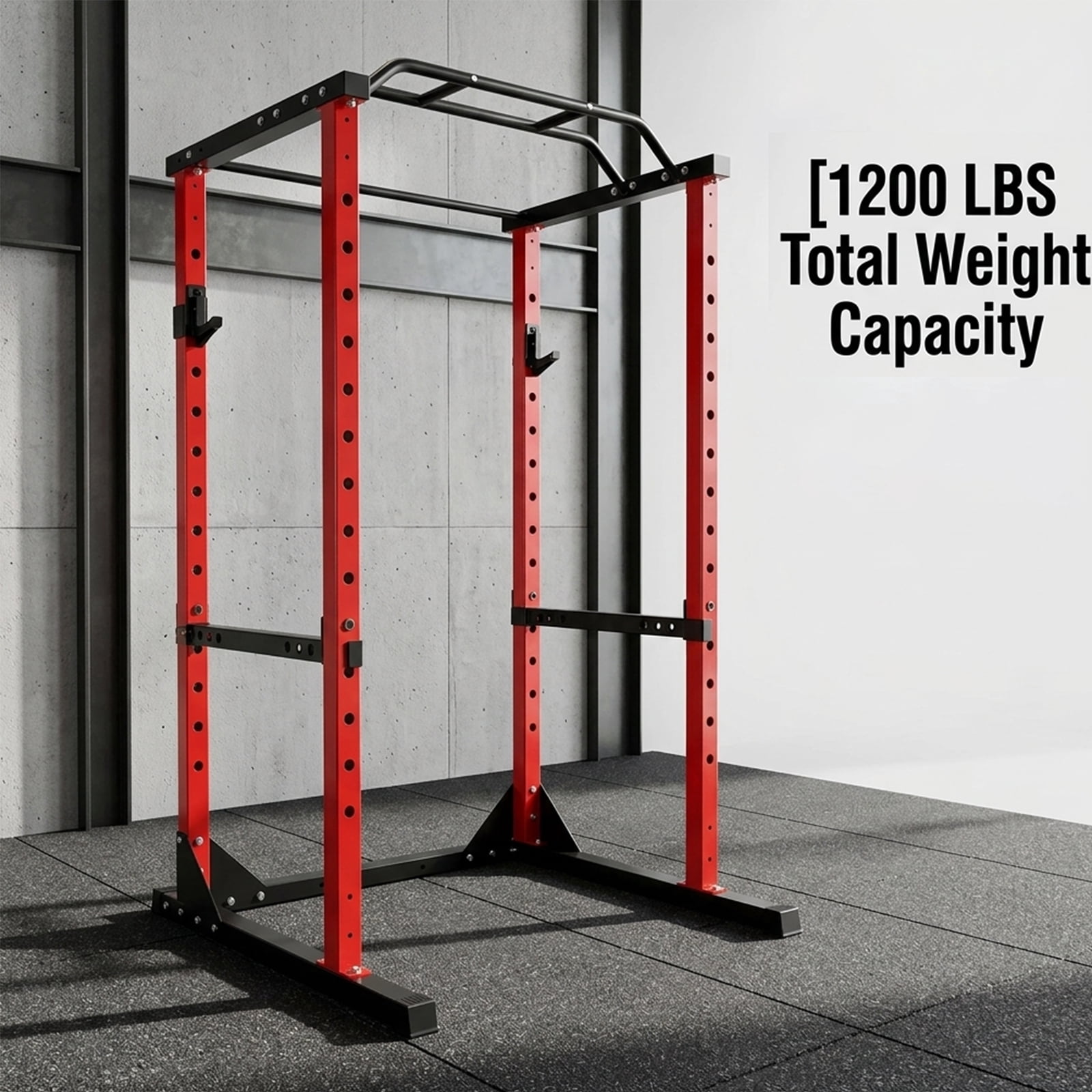 Tanfengu 1200 lbs Thick Steel Power Cage, Commercial Grade 2"x2" Square Frame Squat Stand, Stable Pull Up Station for Home Gym, Red