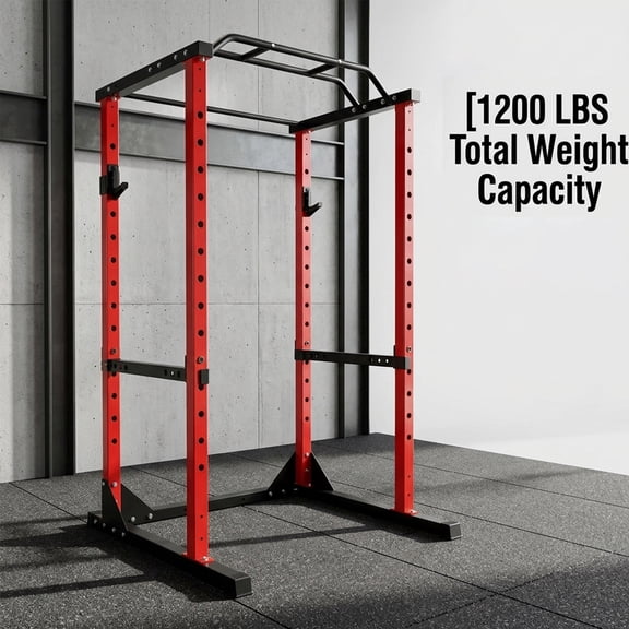 Tanfengu 1200 lbs Thick Steel Power Cage, Commercial Grade 2"x2" Square Frame Squat Stand, Stable Pull Up Station for Home Gym, Red
