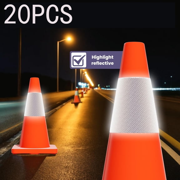 Tanfengu 20pcs 18in Traffic Cone, Parking Marker Cone, Hazard Alert Cone, Durable PVC, Wear-resistant Reflective Strip, Stackable Design for Lot Parking, Street Safety Management,Orange