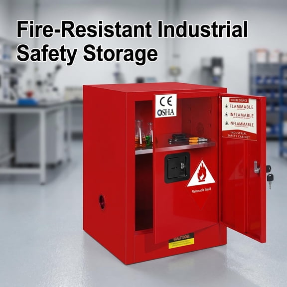 Tanfengu 23in Size Flammable Storage Cabinet, Complete Accessory Pack Flammable Safety Cabinet, 3-Point Lock Flammable Liquid Storage Cabinet for Garage Warehouse Red