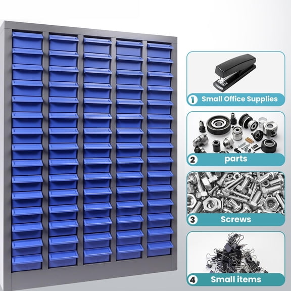 Tanfengu 25.88.6635.4 in Drawer Cabinet, Blue Hardware Organizer with 75 Compartments, Rust-Proof Tool Organizer with Label Slots for Warehouse, Machine Shop, Auto Repair Shop