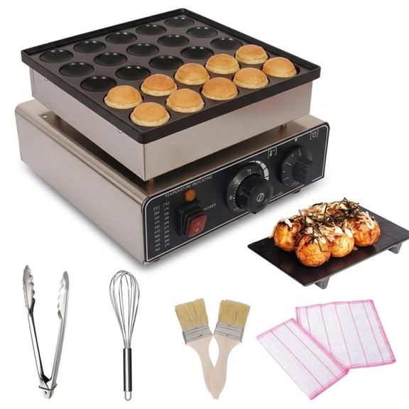 Tanfengu 25-Hole Electric Nonstick Baker, Mini Pancake Maker, 900W with Adjustable Temp Timer, Stainless Steel Body for Home Kitchen & Snack Bars