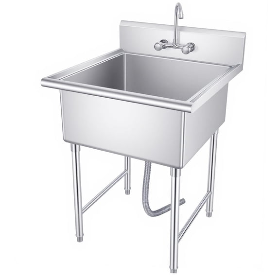 Tanfengu 27in Freestanding Sink, Wash Trough, Service Sink, 20x15in Inner Size, 7in Deep Rustproof Stainless Steel Structure for Home Kitchen & Backyard